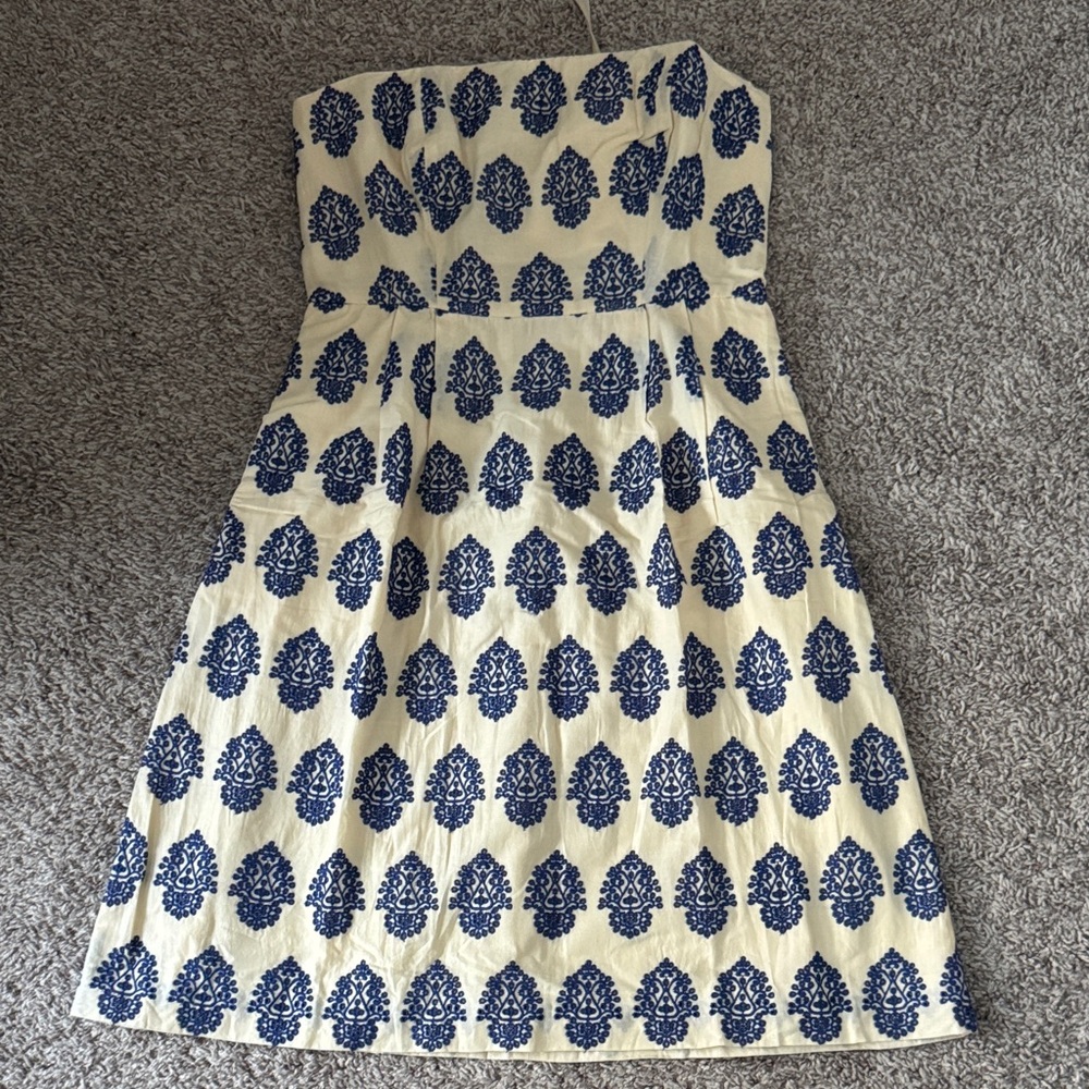 J. Crew Cream & Navy Embroidered Dress